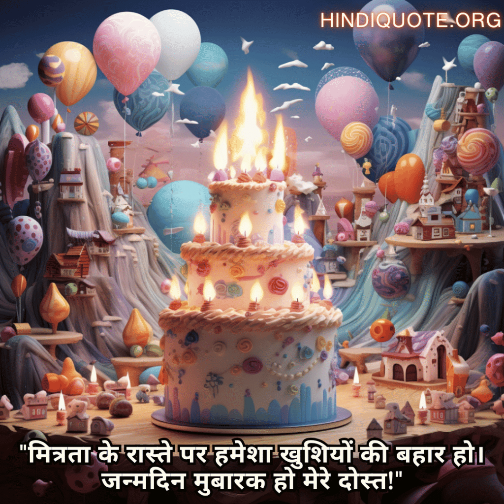 Happy Birthday Wishes In Hindi For Your Friend "मित्रता के रास्ते पर हमेशा खुशियों की बहार हो। जन्मदिन मुबारक हो मेरे दोस्त!"