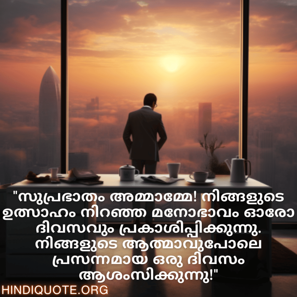Good morning Quotes In Malayalam For Your Boss "സുപ്രഭാതം സാർ! നിങ്ങൾ ഞങ്ങളെ എല്ലാവരെയും പ്രചോദിപ്പിക്കുന്നു. നിങ്ങളുടെ നേതൃത്വത്തിനും മാർഗനിർദേശത്തിനും നന്ദി!"