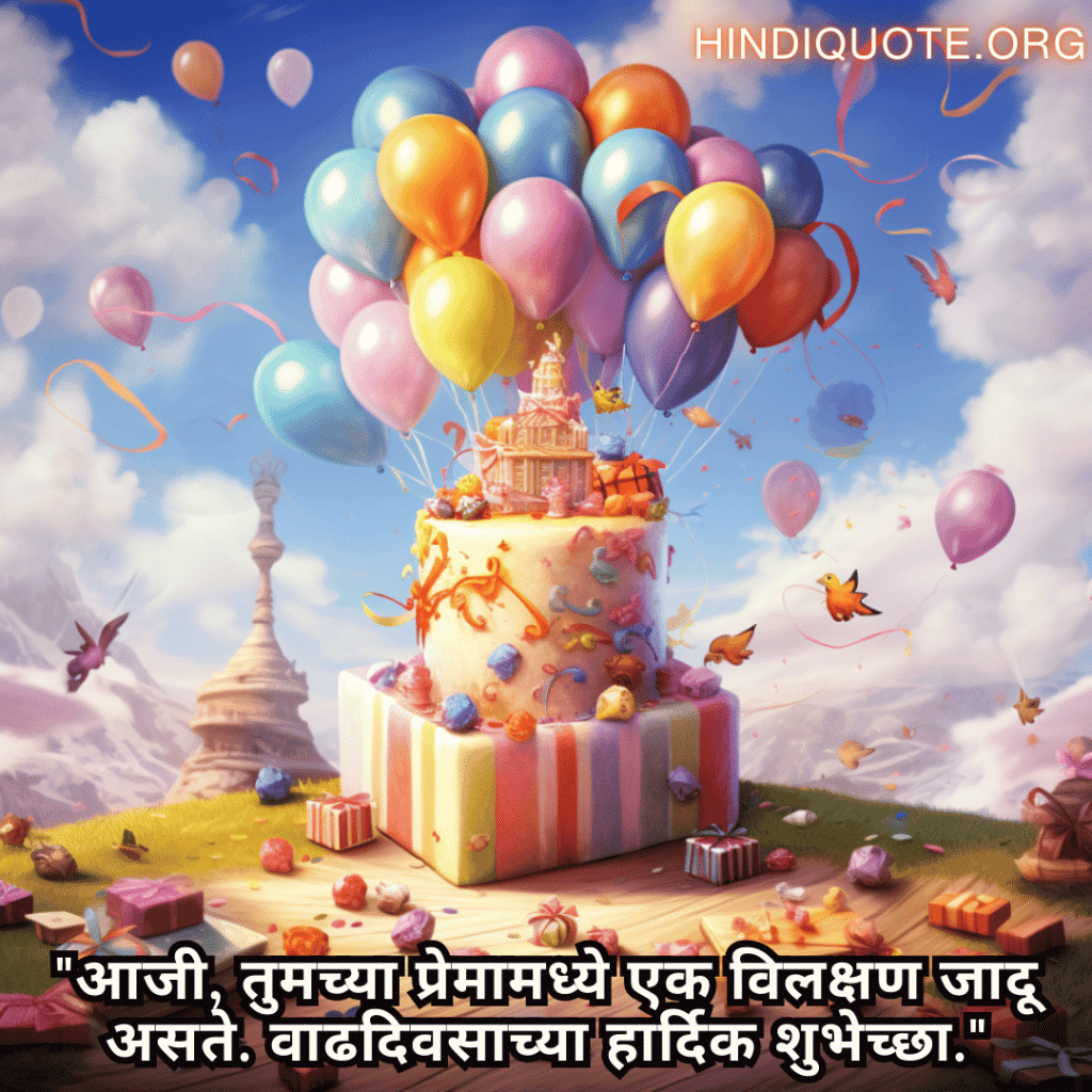Happy Birthday Wishes In Marathi For Your Grandmother "आजी, तुमच्या प्रेमामध्ये एक विलक्षण जादू असते. वाढदिवसाच्या हार्दिक शुभेच्छा."
