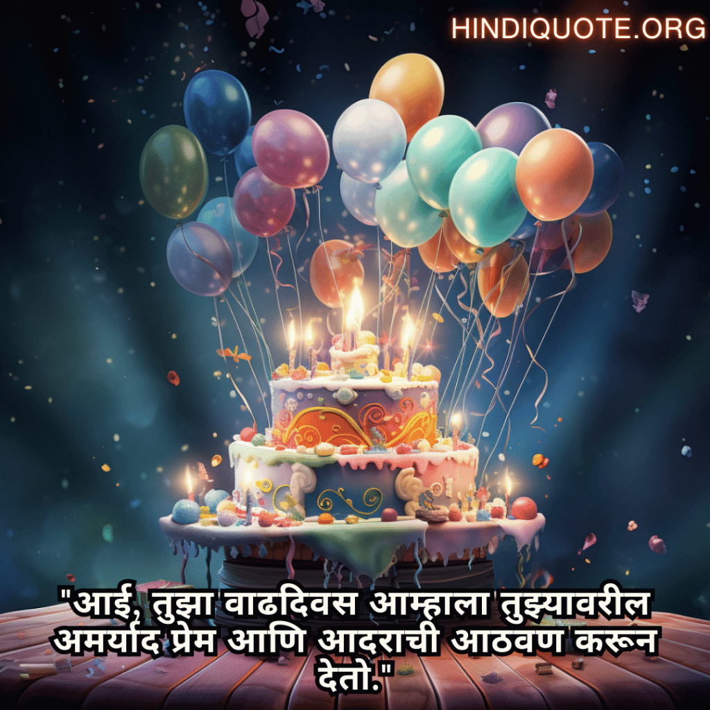 Happy Birthday Wishes In Marathi For Your Mother "आई, तुझा वाढदिवस आम्हाला तुझ्यावरील अमर्याद प्रेम आणि आदराची आठवण करून देतो."