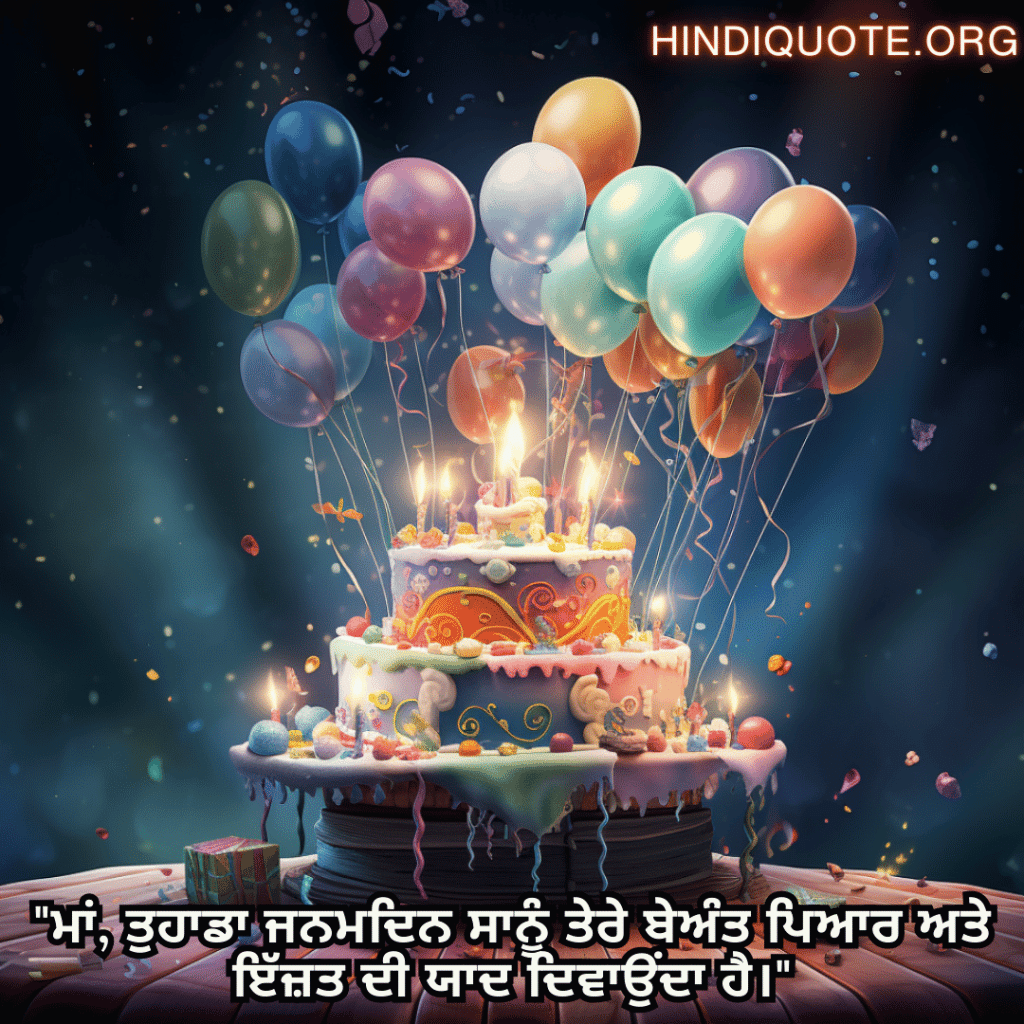 Birthday Message In Punjabi For Your Mother "ਮਾਂ, ਤੁਹਾਡਾ ਜਨਮਦਿਨ ਸਾਨੂੰ ਤੇਰੇ ਬੇਅੰਤ ਪਿਆਰ ਅਤੇ ਇੱਜ਼ਤ ਦੀ ਯਾਦ ਦਿਵਾਉਂਦਾ ਹੈ।"