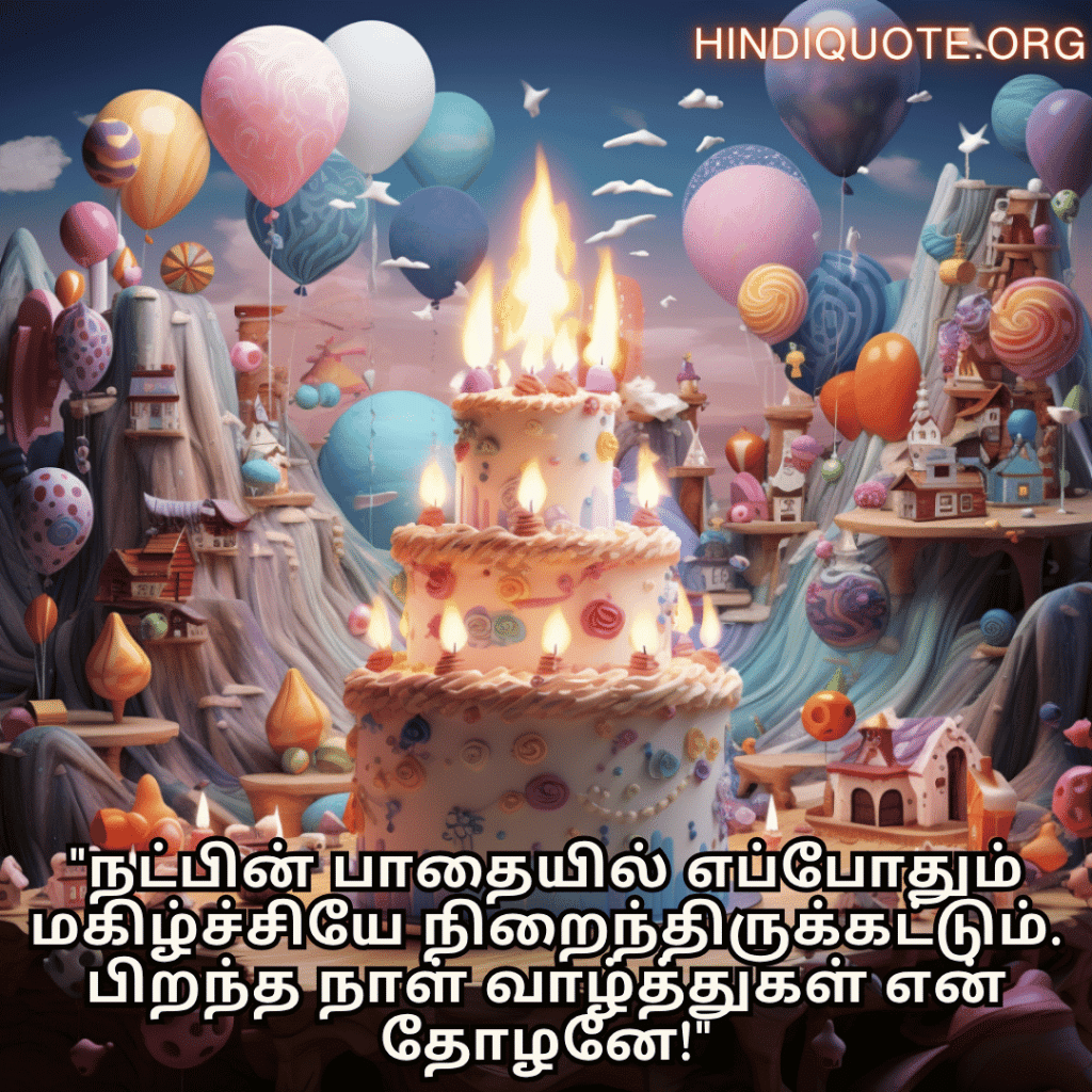Happy Birthday Wishes In Tamil For Your Friend "நட்பின் பாதையில் எப்போதும் மகிழ்ச்சியே நிறைந்திருக்கட்டும். பிறந்த நாள் வாழ்த்துகள் என் தோழனே!"