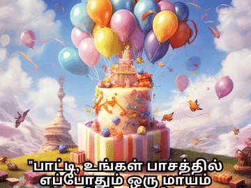 Birthday Message In Tamil For Your Grandmother "பாட்டி, உங்கள் பாசத்தில் எப்போதும் ஒரு மாயம் மறைந்து கிடக்கும். பிறந்த நாள் வாழ்த்துகள்."