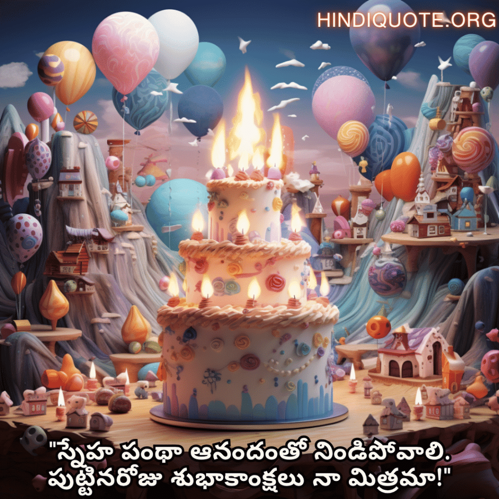 Happy Birthday Wishes In Telugu For Your Friend "స్నేహ పంథా ఆనందంతో నిండిపోవాలి. పుట్టినరోజు శుభాకాంక్షలు నా మిత్రమా!"