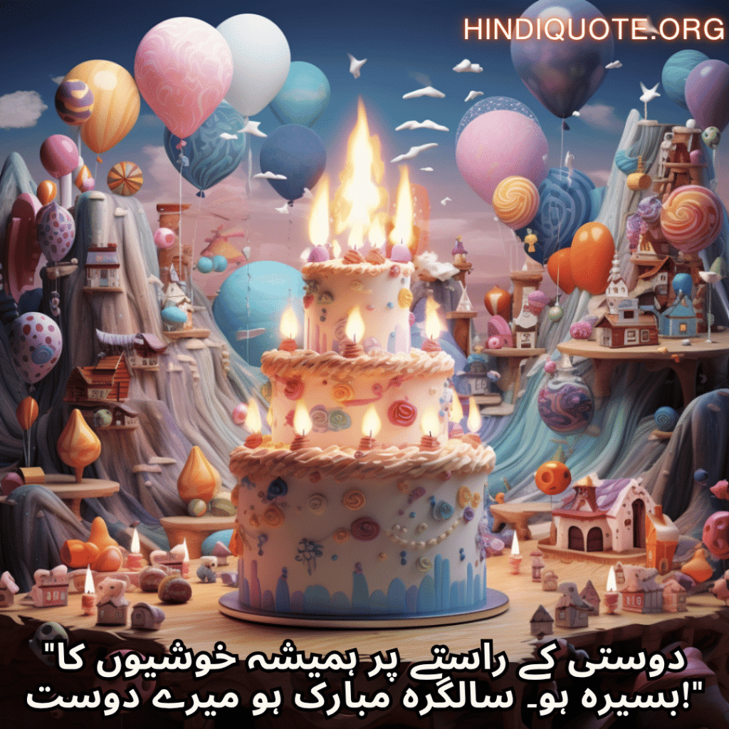 Happy Birthday Wishes In Urdu For Your Friend "دوستی کے راستے پر ہمیشہ خوشیوں کا بسیرہ ہو۔ سالگرہ مبارک ہو میرے دوست!"