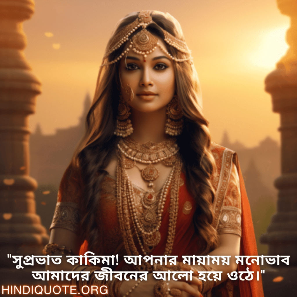 Good morning Quotes In Bengali For Your Aunt "সুপ্রভাত কাকিমা! আপনার মায়াময় মনোভাব আমাদের জীবনের আলো হয়ে ওঠে।"
