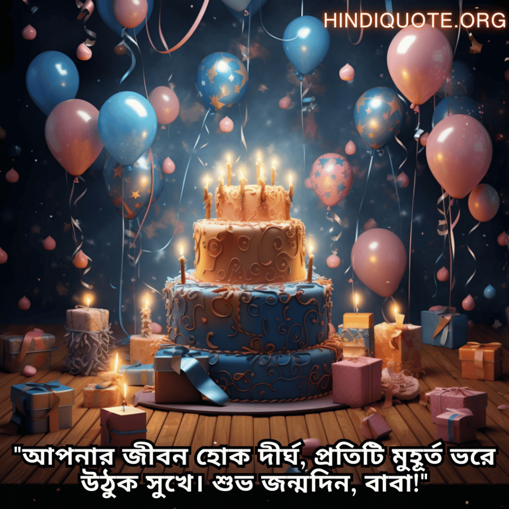 Birthday Greetings In Bengali For Your Father "আপনার জীবন হোক দীর্ঘ, প্রতিটি মুহূর্ত ভরে উঠুক সুখে। শুভ জন্মদিন, বাবা!"