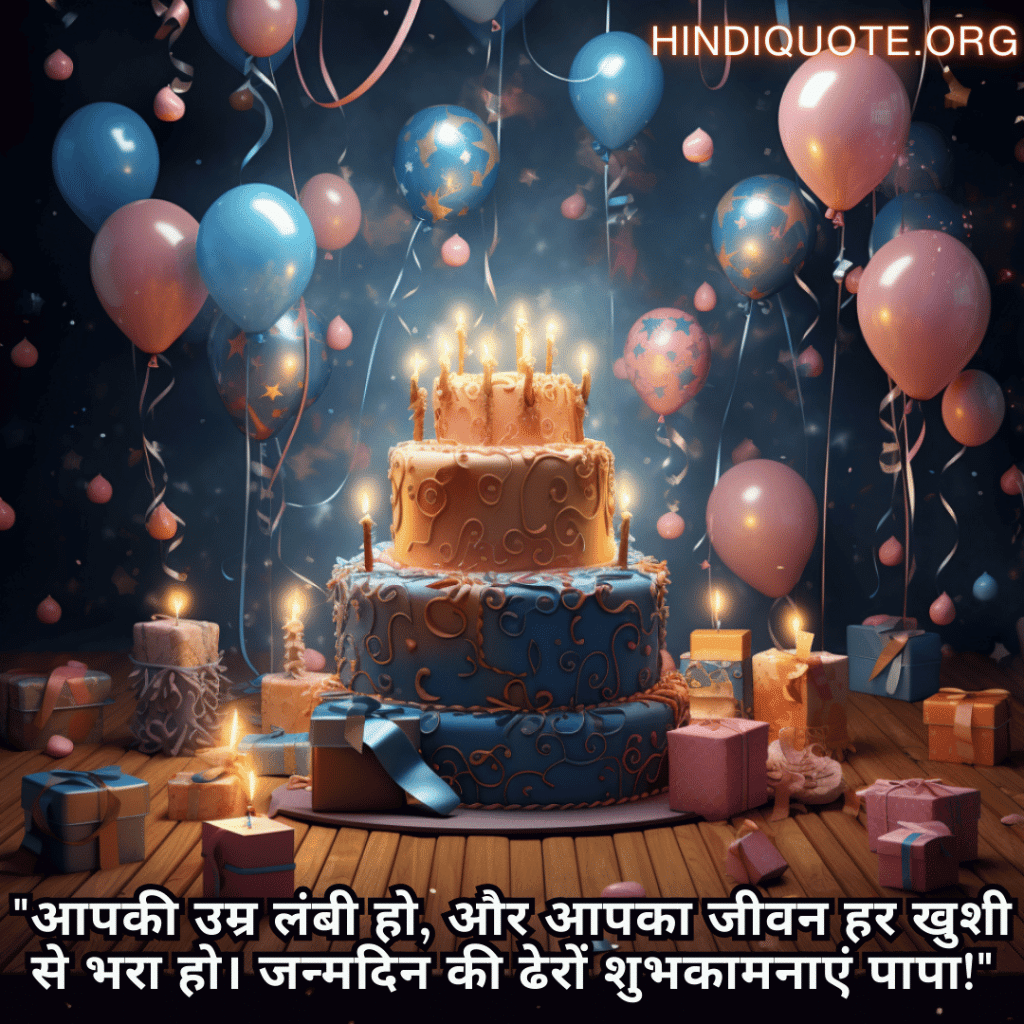 Happy Birthday Wishes In Hindi For Your Father "आपकी उम्र लंबी हो, और आपका जीवन हर खुशी से भरा हो। जन्मदिन की ढेरों शुभकामनाएं पापा!"