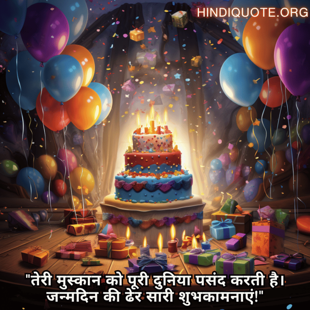 Happy Birthday Wishes In Hindi For Your Friend "तेरी मुस्कान को पूरी दुनिया पसंद करती है। जन्मदिन की ढेर सारी शुभकामनाएं!"
