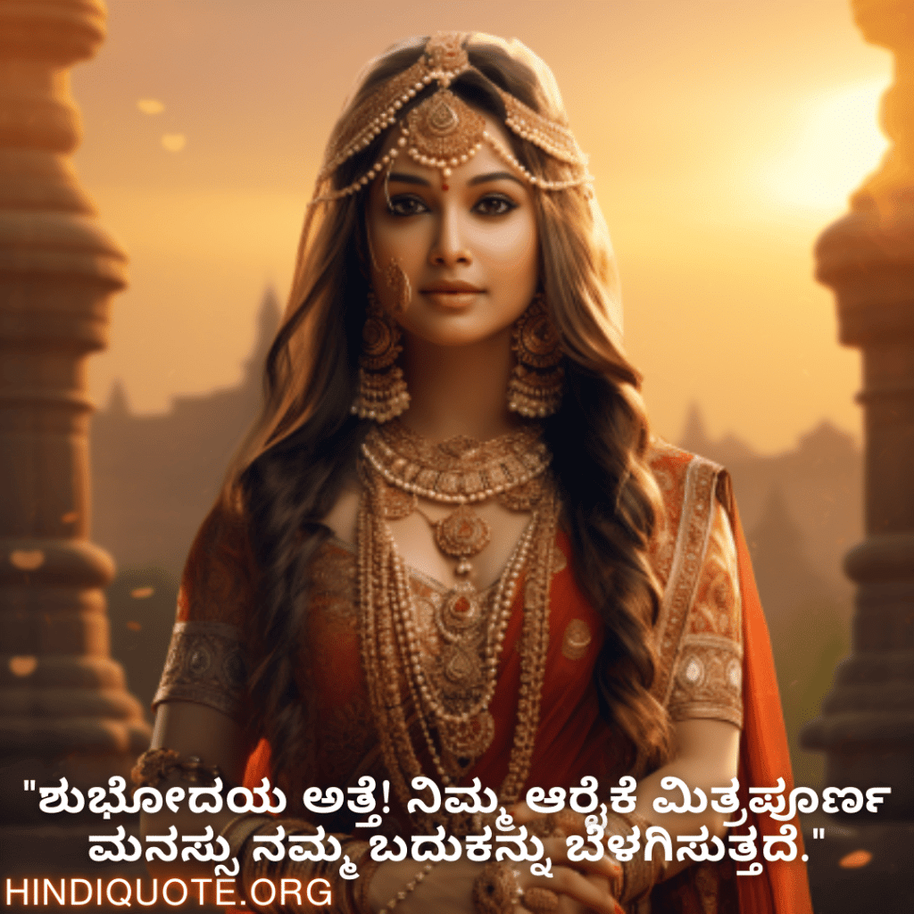 Good morning Quotes In Kannada For Your Aunt "ಶುಭೋದಯ ಅತ್ತೆ! ನಿಮ್ಮ ಆರೈಕೆ ಮಿತ್ರಪೂರ್ಣ ಮನಸ್ಸು ನಮ್ಮ ಬದುಕನ್ನು ಬೆಳಗಿಸುತ್ತದೆ."