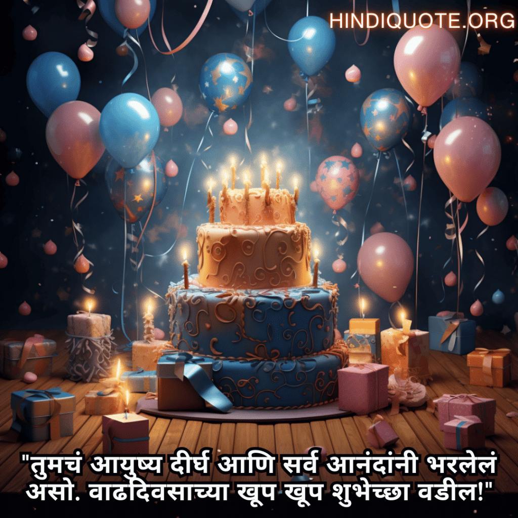 Happy Birthday Wishes In Marathi For Your Father "तुमचं आयुष्य दीर्घ आणि सर्व आनंदांनी भरलेलं असो. वाढदिवसाच्या खूप खूप शुभेच्छा वडील!"