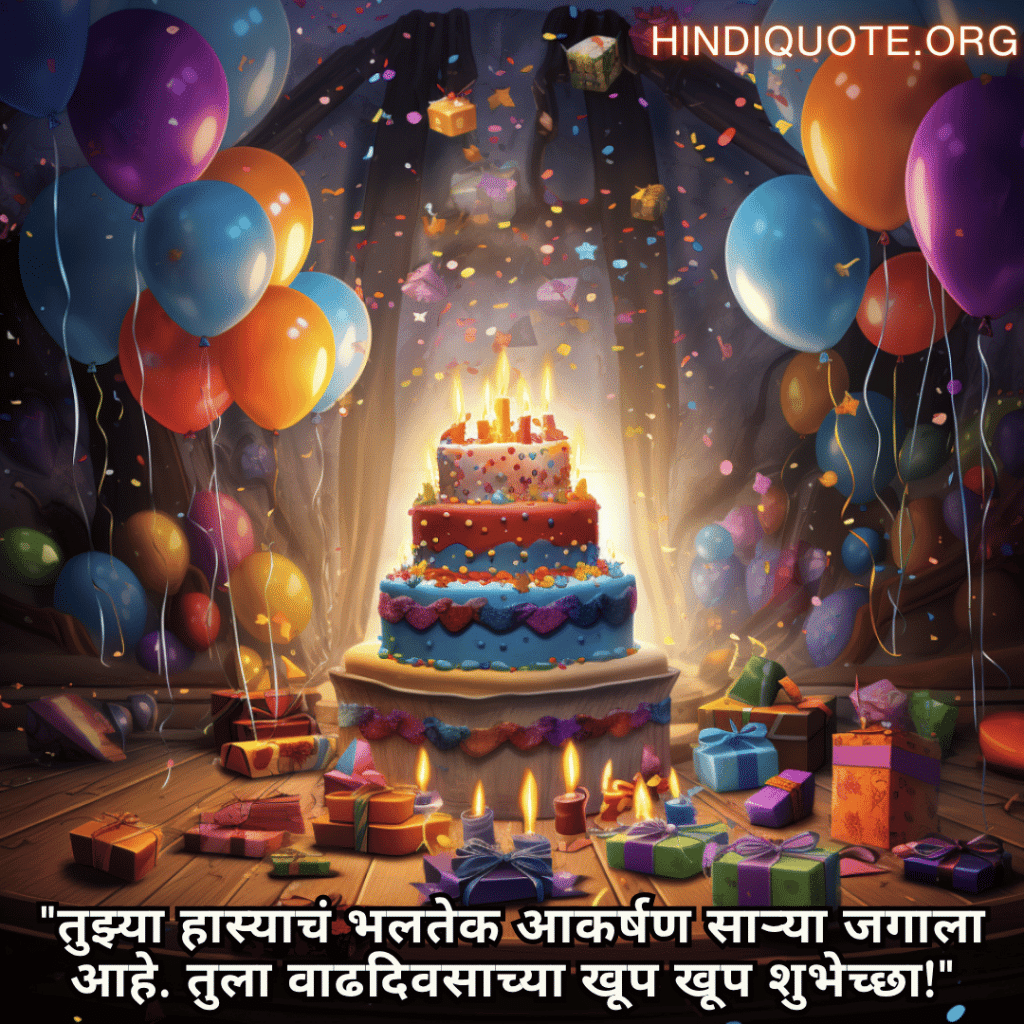 Happy Birthday Wishes In Marathi For Your Friend "तुझ्या हास्याचं भलतेक आकर्षण साऱ्या जगाला आहे. तुला वाढदिवसाच्या खूप खूप शुभेच्छा!"