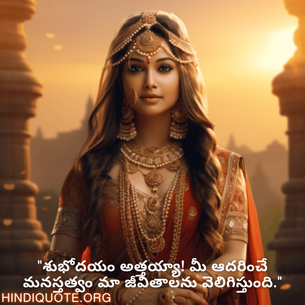 Good morning Quotes In Telugu For Your Aunt "శుభోదయం అత్తయ్యా! మీ ఆదరించే మనస్తత్వం మా జీవితాలను వెలిగిస్తుంది."