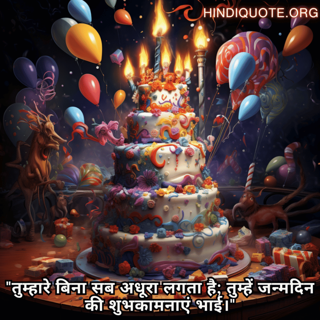 Happy Birthday Wishes In Hindi For Your Brother "तुम्हारे बिना सब अधूरा लगता है; तुम्हें जन्मदिन की शुभकामनाएं भाई।"