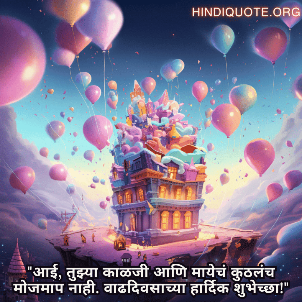 Happy Birthday Wishes In Marathi For Your Mother "आई, तुझ्या काळजी आणि मायेचं कुठलंच मोजमाप नाही. वाढदिवसाच्या हार्दिक शुभेच्छा!"