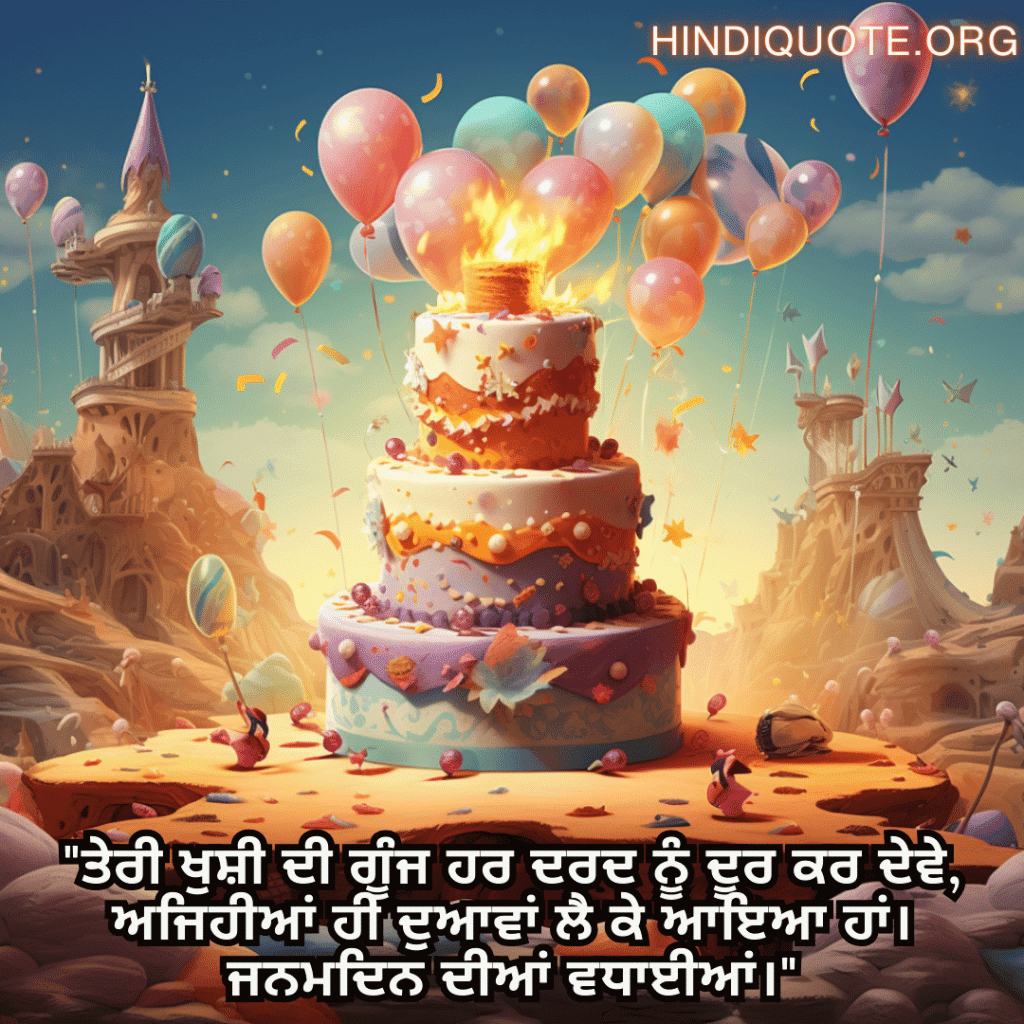 Birthday Message In Punjabi For Your Crush "ਤੇਰੀ ਖੁਸ਼ੀ ਦੀ ਗੂੰਜ ਹਰ ਦਰਦ ਨੂੰ ਦੂਰ ਕਰ ਦੇਵੇ, ਅਜਿਹੀਆਂ ਹੀ ਦੁਆਵਾਂ ਲੈ ਕੇ ਆਇਆ ਹਾਂ। ਜਨਮਦਿਨ ਦੀਆਂ ਵਧਾਈਆਂ।"