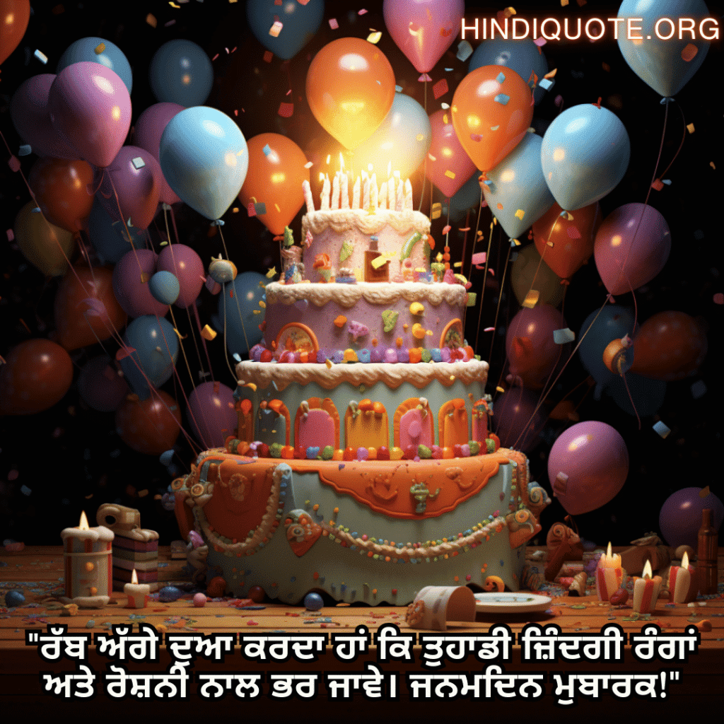 Birthday Message In Punjabi For Your Father "ਰੱਬ ਅੱਗੇ ਦੁਆ ਕਰਦਾ ਹਾਂ ਕਿ ਤੁਹਾਡੀ ਜ਼ਿੰਦਗੀ ਰੰਗਾਂ ਅਤੇ ਰੋਸ਼ਨੀ ਨਾਲ ਭਰ ਜਾਵੇ। ਜਨਮਦਿਨ ਮੁਬਾਰਕ!"