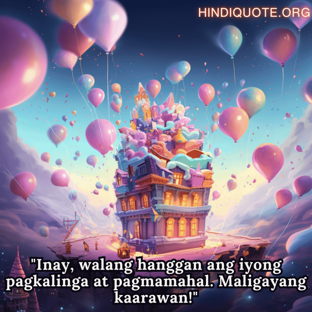 Birthday Greeting In Tagalog For Your Mother "Inay, walang hanggan ang iyong pagkalinga at pagmamahal. Maligayang kaarawan!"