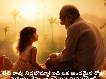 Good morning Quotes In Telugu For Your Grandchild "లేచి రావు నిద్రబొమ్మా! ఇది ఒక అందమైన రోజు, మరియు నేను నా ఇష్టమైన మనవుడితో గడపాలని ఎదురుచూస్తున్నాను."
