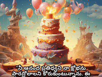Birthday Greetings In Telugu For Your Crush "నీ ఆనంద ప్రతిధ్వని నా క్షోభను పారద్రోలాలని కోరుకుంటున్నాను. ఈ ఆశీర్వాదం నా నుండి నీకు. పుట్టినరోజు శుభాకాంక్షలు."