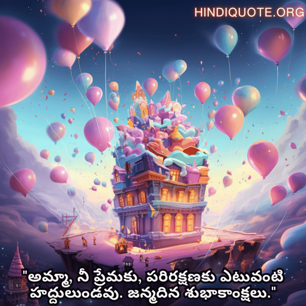 Birthday Greetings In Telugu For Your Mother "అమ్మా, నీ ప్రేమకు, పరిరక్షణకు ఎటువంటి హద్దులుండవు. జన్మదిన శుభాకాంక్షలు."