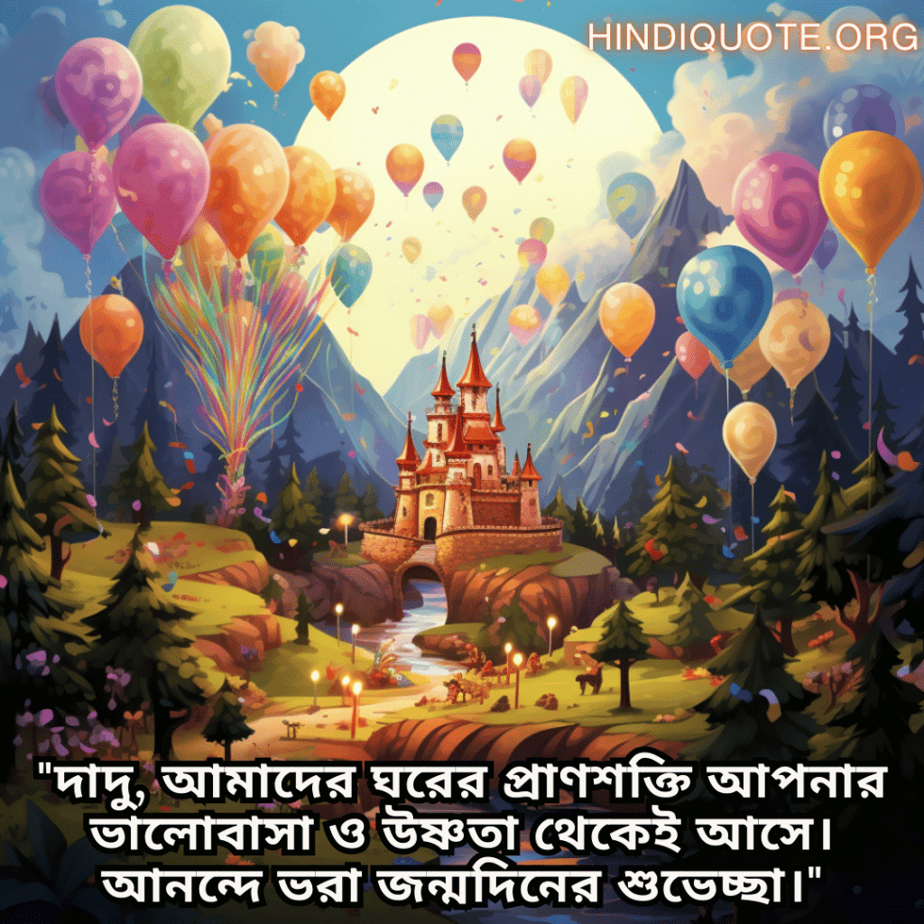 Birthday Greetings In Bengali For Your Grandfather "দাদু, আমাদের ঘরের প্রাণশক্তি আপনার ভালোবাসা ও উষ্ণতা থেকেই আসে। আনন্দে ভরা জন্মদিনের শুভেচ্ছা।"