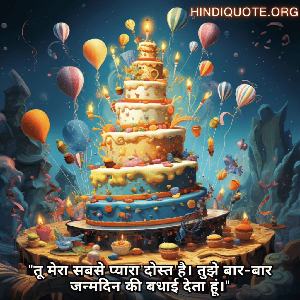 Happy Birthday Wishes In Hindi For Your Friend "तू मेरा सबसे प्यारा दोस्त है। तुझे बार-बार जन्मदिन की बधाई देता हूं।"