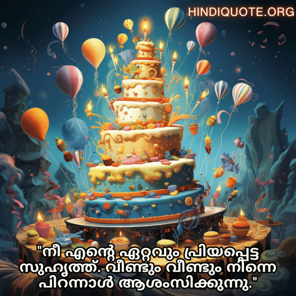 Happy Birthday Wishes In Malayalam For Your Friend "നീ എന്റെ ഏറ്റവും പ്രിയപ്പെട്ട സുഹൃത്ത്. വീണ്ടും വീണ്ടും നിന്നെ പിറന്നാൾ ആശംസിക്കുന്നു."