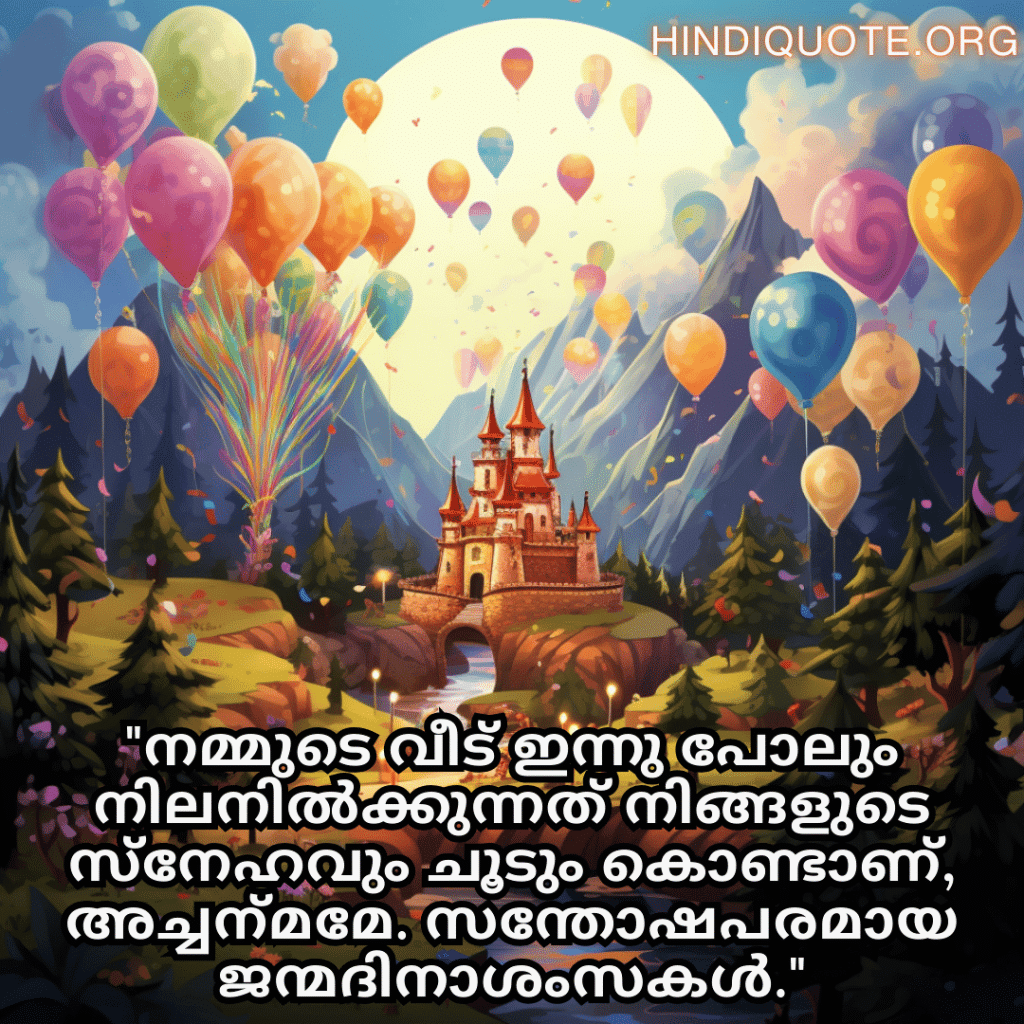 Birthday Greetings In Malayalam For Your Grandfather "നമ്മുടെ വീട് ഇന്നു പോലും നിലനിൽക്കുന്നത് നിങ്ങളുടെ സ്‌നേഹവും ചൂടും കൊണ്ടാണ്, അച്ചന്‍മമേ. സന്തോഷപരമായ ജന്മദിനാശംസകൾ."