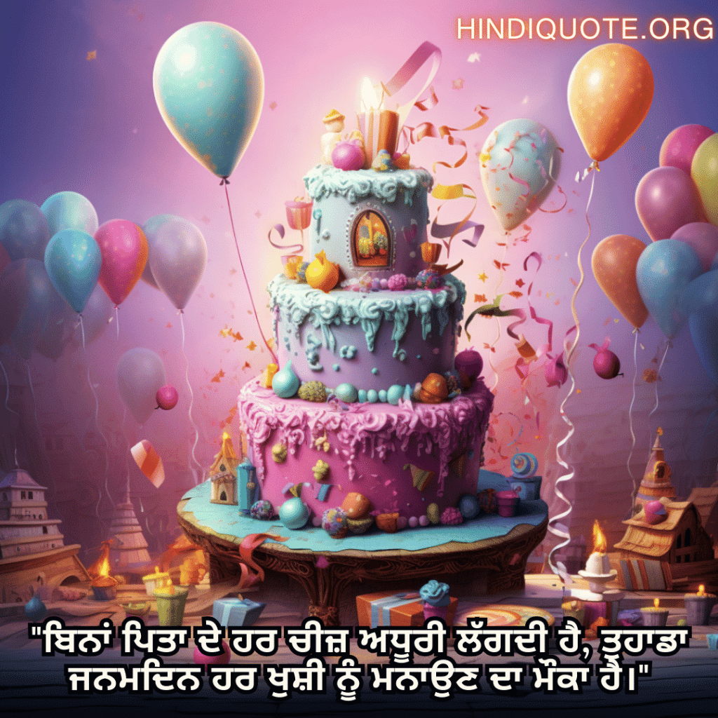 Birthday Message In Punjabi For Your Father "ਬਿਨਾਂ ਪਿਤਾ ਦੇ ਹਰ ਚੀਜ਼ ਅਧੂਰੀ ਲੱਗਦੀ ਹੈ, ਤੁਹਾਡਾ ਜਨਮਦਿਨ ਹਰ ਖੁਸ਼ੀ ਨੂੰ ਮਨਾਉਣ ਦਾ ਮੌਕਾ ਹੈ।"