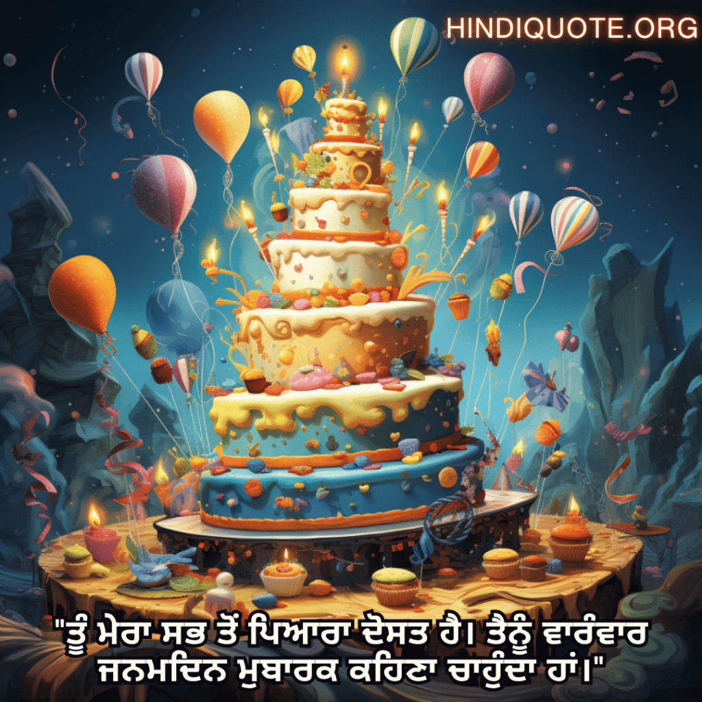 Happy Birthday Wishes In Punjabi For Your Friend "ਤੂੰ ਮੇਰਾ ਸਭ ਤੋਂ ਪਿਆਰਾ ਦੋਸਤ ਹੈ। ਤੈਨੂੰ ਵਾਰੰਵਾਰ ਜਨਮਦਿਨ ਮੁਬਾਰਕ ਕਹਿਣਾ ਚਾਹੁੰਦਾ ਹਾਂ।"