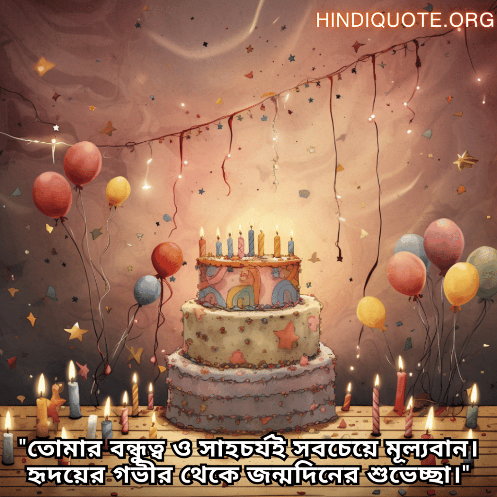 Happy Birthday Wishes In Bengali For Your Friend "তোমার বন্ধুত্ব ও সাহচর্যই সবচেয়ে মূল্যবান। হৃদয়ের গভীর থেকে জন্মদিনের শুভেচ্ছা।"