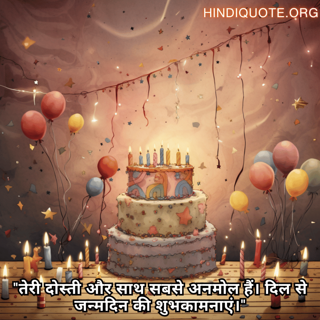 Happy Birthday Wishes In Hindi For Your Friend "तेरी दोस्ती और साथ सबसे अनमोल हैं। दिल से जन्मदिन की शुभकामनाएं।"