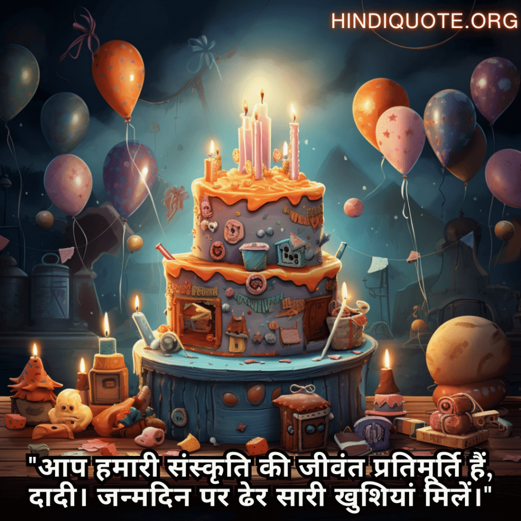 Happy Birthday Wishes In Hindi For Your Grandmother "आप हमारी संस्कृति की जीवंत प्रतिमूर्ति हैं, दादी। जन्मदिन पर ढेर सारी खुशियां मिलें।"