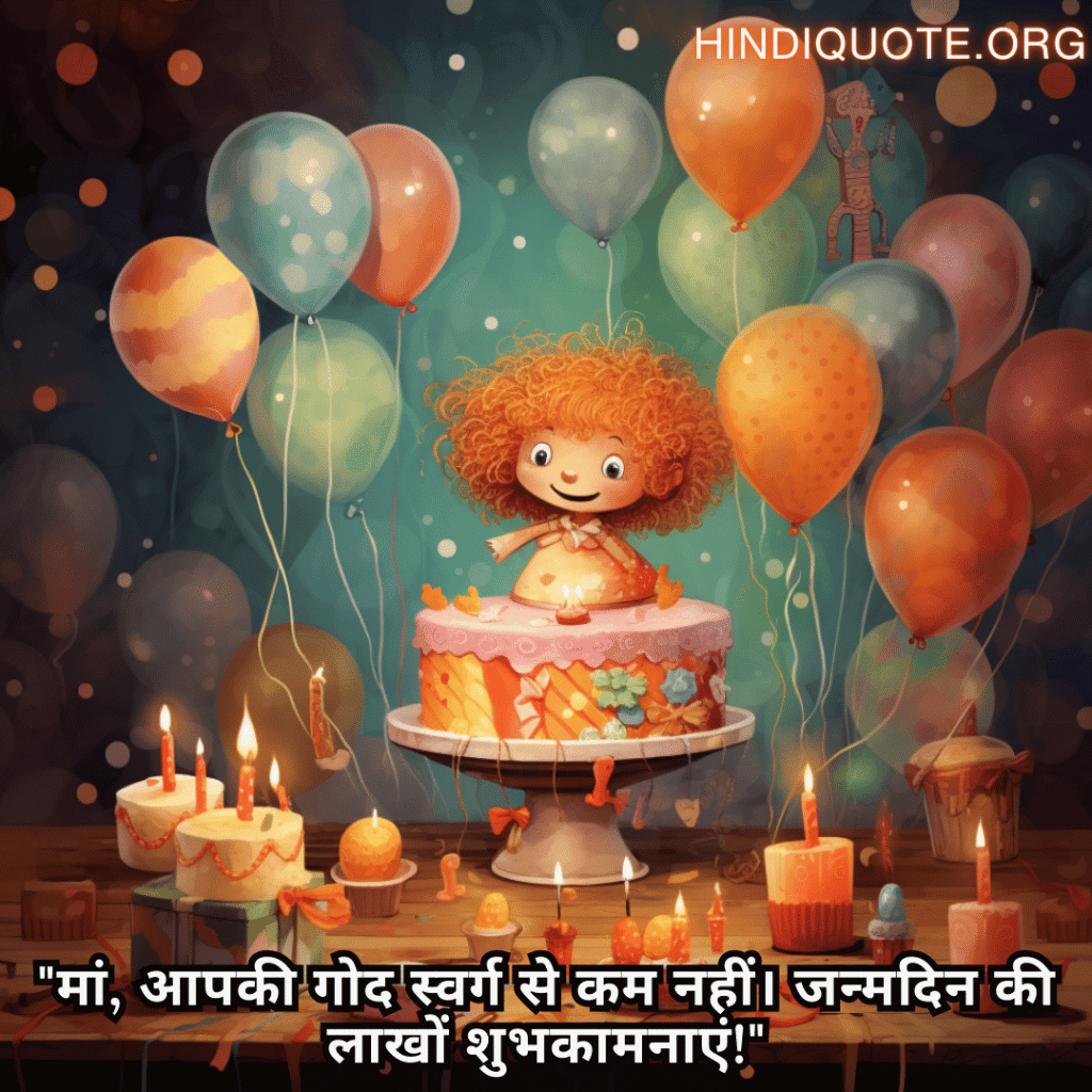 Happy Birthday Wishes In Hindi For Your Mother "मां, आपकी गोद स्वर्ग से कम नहीं। जन्मदिन की लाखों शुभकामनाएं!"