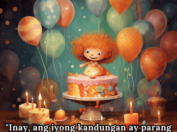 Birthday Greeting In Tagalog For Your Mother "Inay, ang iyong kandungan ay parang langit. Milyun-milyong pagbati sa iyong kaarawan!"