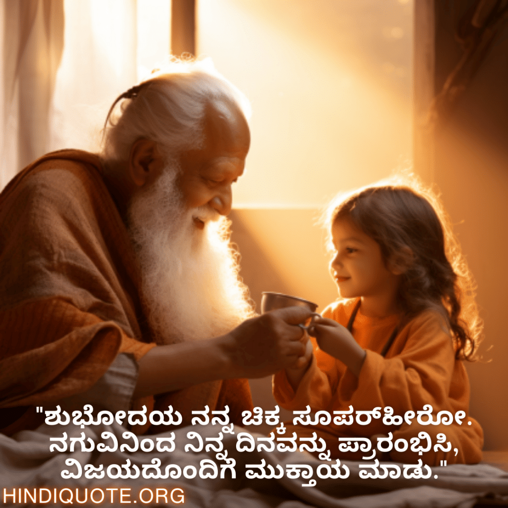 "ಶುಭೋದಯ ನನ್ನ ಚಿಕ್ಕ ಸೂಪರ್‌ಹೀರೋ. ನಗುವಿನಿಂದ ನಿನ್ನ ದಿನವನ್ನು ಪ್ರಾರಂಭಿಸಿ, ವಿಜಯದೊಂದಿಗೆ ಮುಕ್ತಾಯ ಮಾಡು."