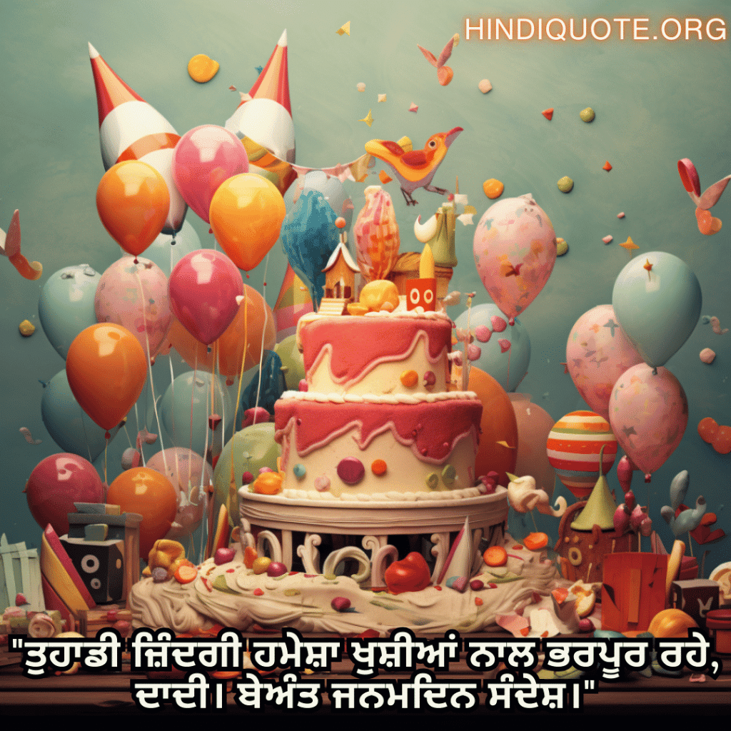 "ਤੁਹਾਡੀ ਜ਼ਿੰਦਗੀ ਹਮੇਸ਼ਾ ਖੁਸ਼ੀਆਂ ਨਾਲ ਭਰਪੂਰ ਰਹੇ, ਦਾਦੀ। ਬੇਅੰਤ ਜਨਮਦਿਨ ਸੰਦੇਸ਼।"