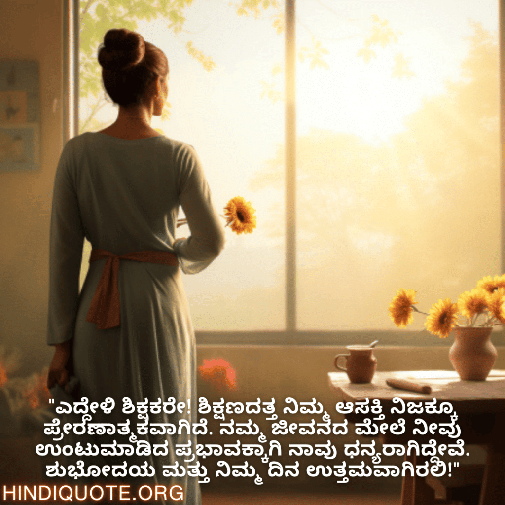 "ಎದ್ದೇಳಿ ಶಿಕ್ಷಕರೇ! ಶಿಕ್ಷಣದತ್ತ ನಿಮ್ಮ ಆಸಕ್ತಿ ನಿಜಕ್ಕೂ ಪ್ರೇರಣಾತ್ಮಕವಾಗಿದೆ. ನಮ್ಮ ಜೀವನದ ಮೇಲೆ ನೀವು ಉಂಟುಮಾಡಿದ ಪ್ರಭಾವಕ್ಕಾಗಿ ನಾವು ಧನ್ಯರಾಗಿದ್ದೇವೆ. ಶುಭೋದಯ ಮತ್ತು ನಿಮ್ಮ ದಿನ ಉತ್ತಮವಾಗಿರಲಿ!"