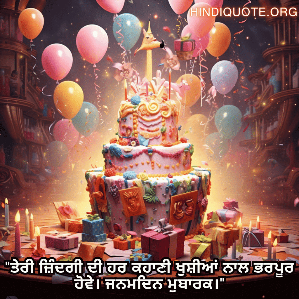 "ਤੇਰੀ ਜ਼ਿੰਦਗੀ ਦੀ ਹਰ ਕਹਾਣੀ ਖੁਸ਼ੀਆਂ ਨਾਲ ਭਰਪੂਰ ਹੋਵੇ। ਜਨਮਦਿਨ ਮੁਬਾਰਕ।"