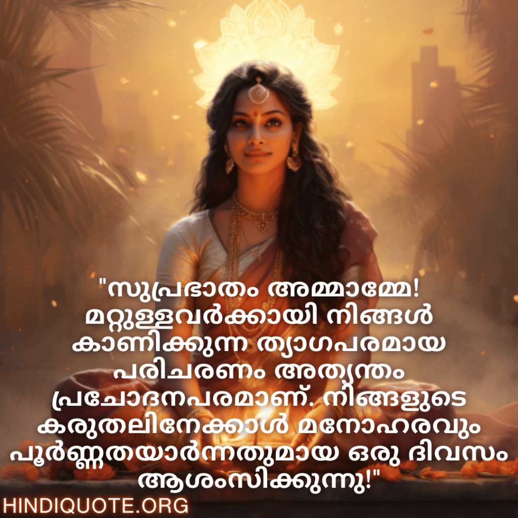 "സുപ്രഭാതം അമ്മാമ്മേ! മറ്റുള്ളവർക്കായി നിങ്ങൾ കാണിക്കുന്ന ത്യാഗപരമായ പരിചരണം അത്യന്തം പ്രചോദനപരമാണ്. നിങ്ങളുടെ കരുതലിനേക്കാൾ മനോഹരവും പൂർണ്ണതയാർന്നതുമായ ഒരു ദിവസം ആശംസിക്കുന്നു!"