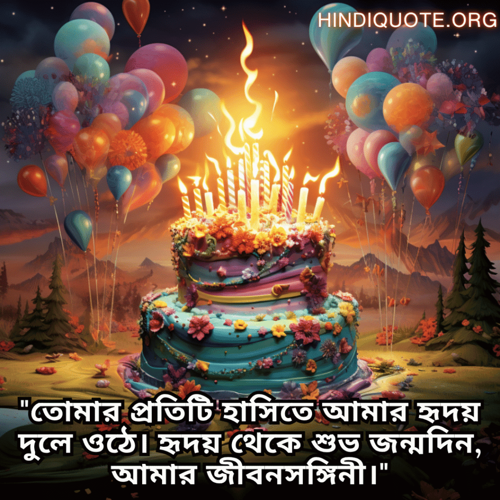 Happy Birthday Wishes In Bengali For Your Wife "তোমার প্রতিটি হাসিতে আমার হৃদয় দুলে ওঠে। হৃদয় থেকে শুভ জন্মদিন, আমার জীবনসঙ্গিনী।"