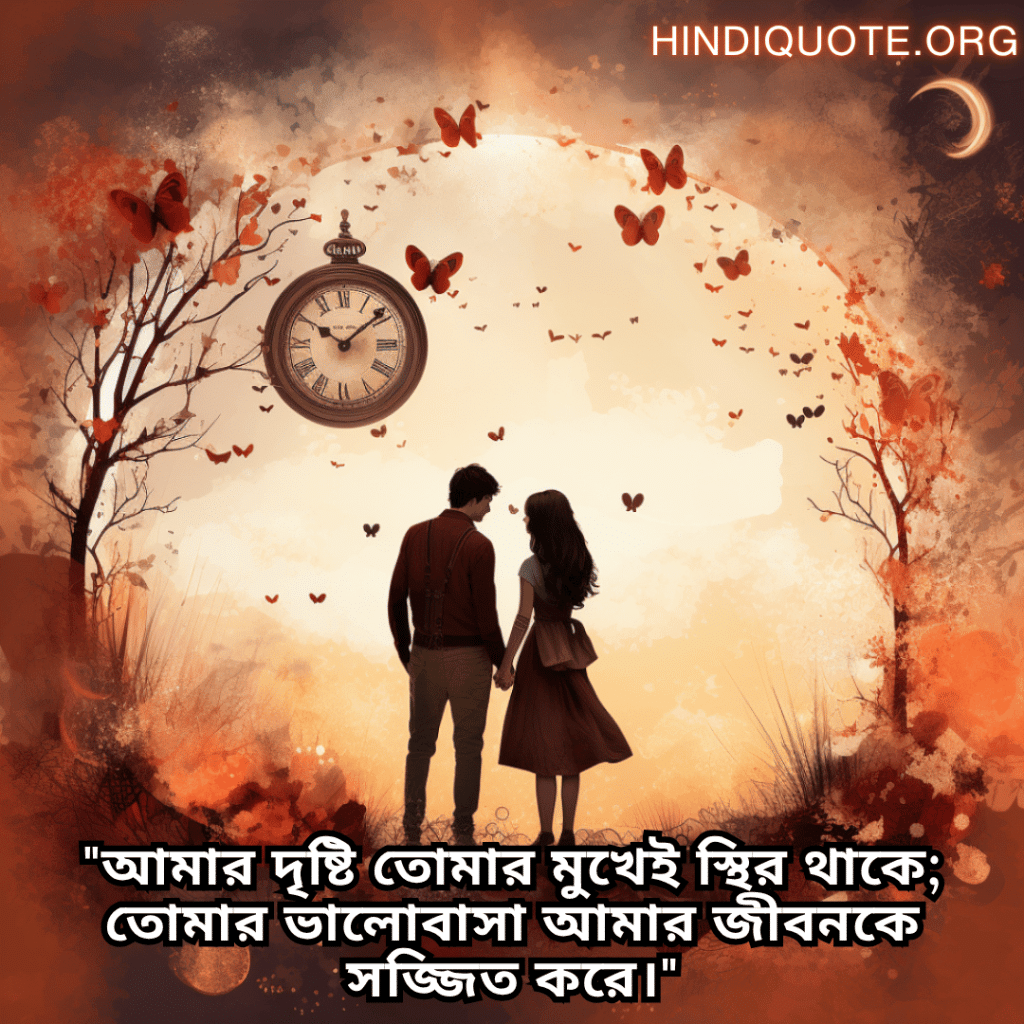 Romantic Shayari In Bengali For Your Girlfriend "আমার দৃষ্টি তোমার মুখেই স্থির থাকে; তোমার ভালোবাসা আমার জীবনকে সজ্জিত করে।"