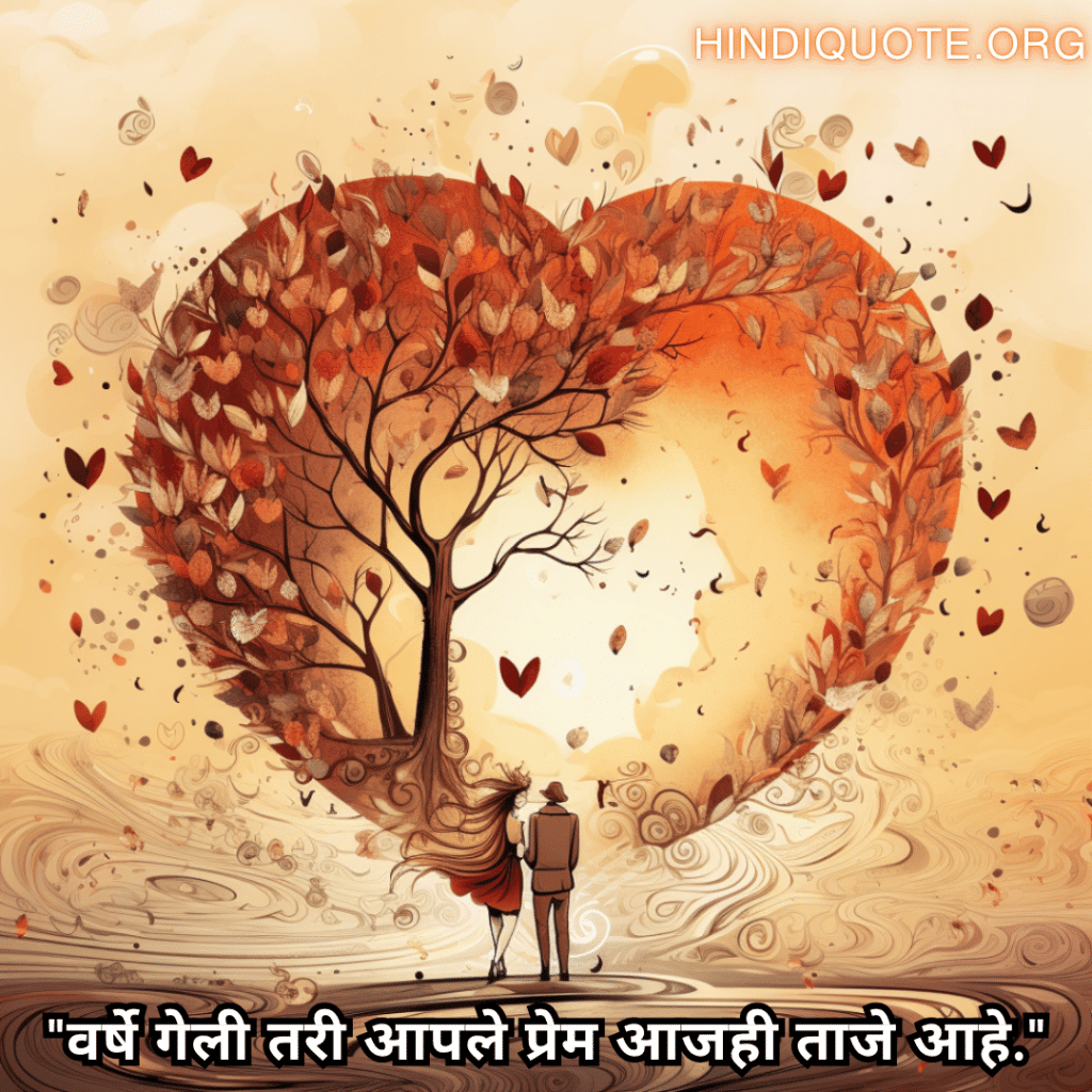 Romantic Quotes In Marathi For Your Anniversary "वर्षे गेली तरी आपले प्रेम आजही ताजे आहे."