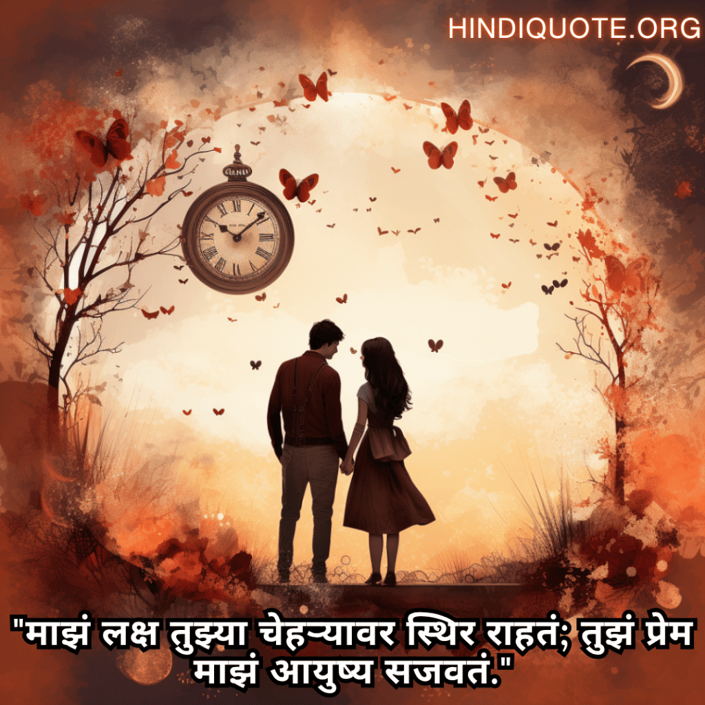 Romantic Shayari In Marathi For Your Girlfriend "माझं लक्ष तुझ्या चेहऱ्यावर स्थिर राहतं; तुझं प्रेम माझं आयुष्य सजवतं."