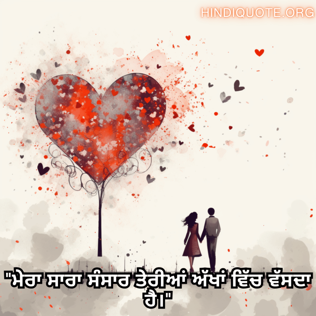 Romantic Shayari In Punjabi For Your Boyfriend "ਮੇਰਾ ਸਾਰਾ ਸੰਸਾਰ ਤੇਰੀਆਂ ਅੱਖਾਂ ਵਿੱਚ ਵੱਸਦਾ ਹੈ।"