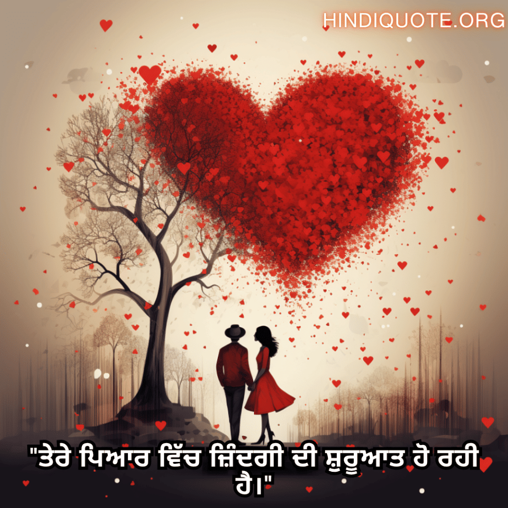 Romantic Shayari In Punjabi For Your Fiancé "ਤੇਰੇ ਪਿਆਰ ਵਿੱਚ ਜ਼ਿੰਦਗੀ ਦੀ ਸ਼ੁਰੂਆਤ ਹੋ ਰਹੀ ਹੈ।"