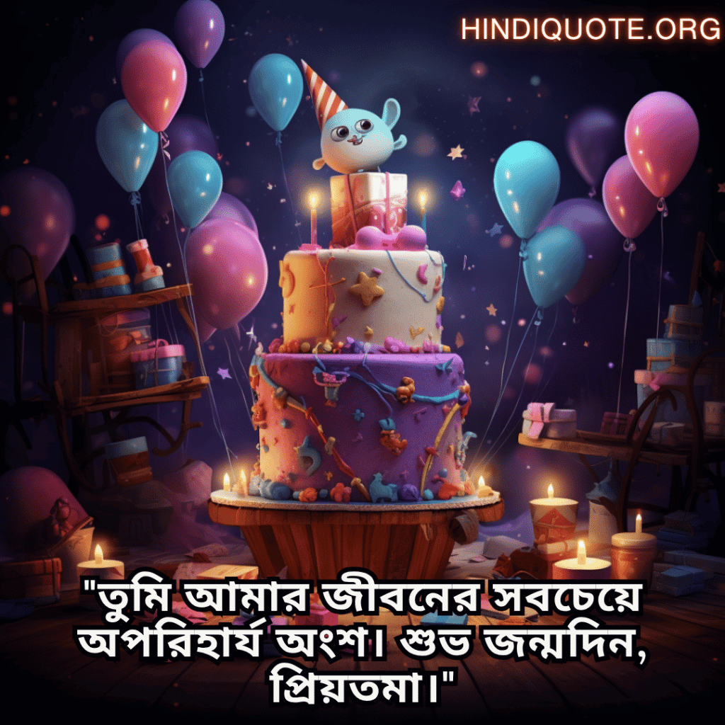 Happy Birthday Wishes In Bengali For Your Wife "তুমি আমার জীবনের সবচেয়ে অপরিহার্য অংশ। শুভ জন্মদিন, প্রিয়তমা।"