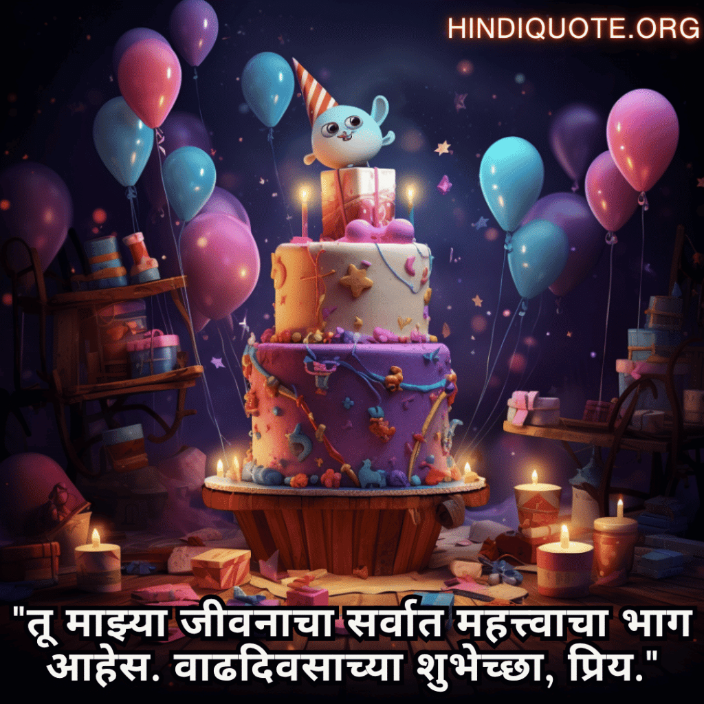 Happy Birthday Wishes In Marathi For Your Wife "तू माझ्या जीवनाचा सर्वात महत्त्वाचा भाग आहेस. वाढदिवसाच्या शुभेच्छा, प्रिय."