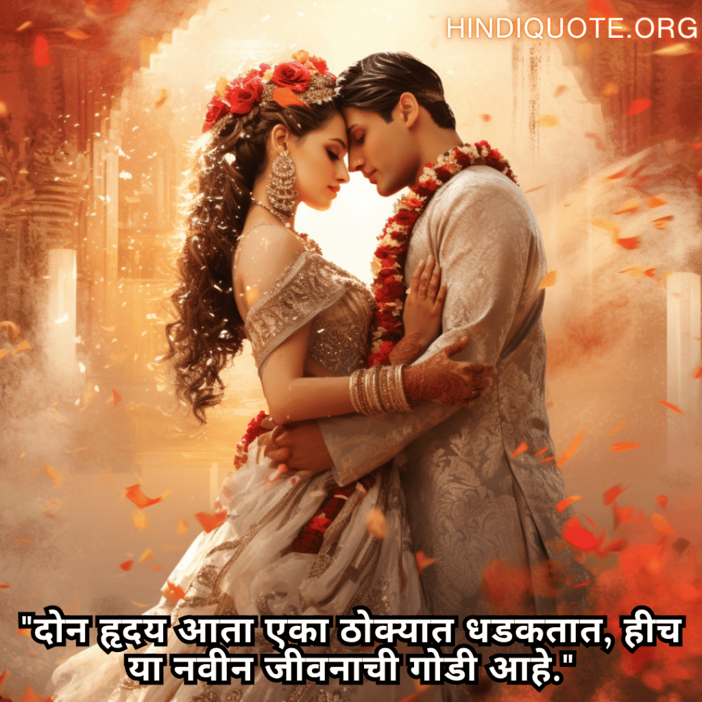Romantic Quotes In Marathi For Newlyweds "दोन हृदय आता एका ठोक्यात धडकतात, हीच या नवीन जीवनाची गोडी आहे."